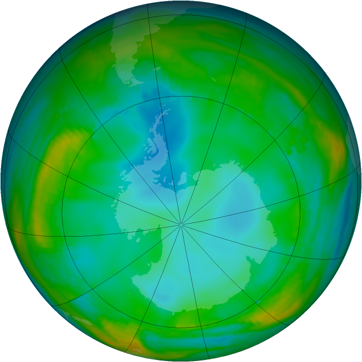 Antarctic ozone map for 21 June 1982